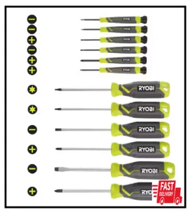 Juego de destornilladores (12 piezas) con asas de agarre de cojín | Punta de kit Ryobi de precisión - Imagen 1 de 2