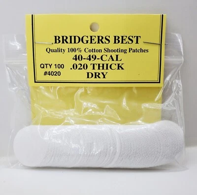 Bridgers Best Shooting Patches 100% Woven Cotton .40-.49 Cal .020" Muzzleloader