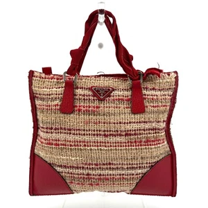 PRADA Tote Bag Tweed Red Authentic - Picture 1 of 23