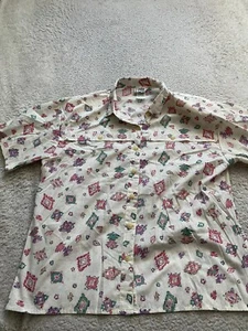 Vintage 80s Cricket Lane Women Geometric Short Sleeve Button-Up Shirt Size 18 - Picture 1 of 11