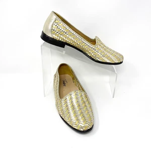Trotters Womens Gold Woven Leather Slip on Flat Comfort Shoe, Size 8 - Picture 1 of 13