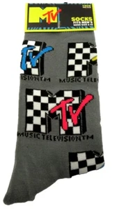 MTV Music Television Novelty Crew Socks Fits Men's Shoe Size 6-12, New With Tags - Picture 1 of 7