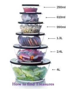 BRAND NEW TUPPERWARE CLEAR SERVING BOWL BLACK LID SERVE STORE OR NO LID OPTION - Picture 1 of 7