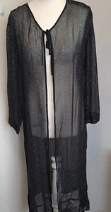 Nitya transparenter Staubmantel UK M (14) schwarz weiß Punkte L 47" Splits Sommernächte - Bild 1 von 9