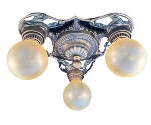 1930s cast Iron 3 light flush mount light fixture - Picture 1 of 9