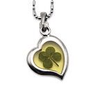 Shamrock Four Leaf Clover In Silver Tone Heart Pendant Necklace