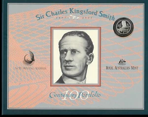Moneda de 1 dólar de plata Australia Kingsford Smith Portfolio 1997/$20 ADK + billete sobreimpresión - Imagen 1 de 5