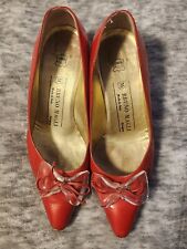 Bruno Magli Vintage Red Patent Leather Pumps 60s Clear Lucite Bow 6.5B VTG