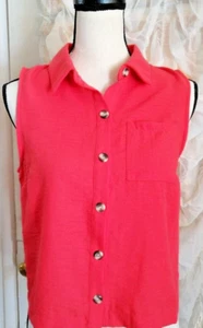NWT Monteau woman’s M Orange sleeveless button down, Collars, Trendy - Picture 1 of 3