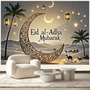 Eid Mubarak Backdrop Ramadan Kareem Background Moon Star Light Wall Banner Prop - Picture 1 of 19