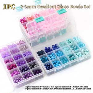 18/24grid 8-9mm Gradient Glass Loose Beads Set Bracelet Necklace DIY Craft Multi - Picture 1 of 19