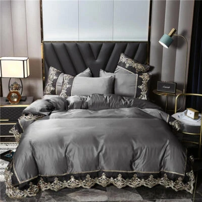 Bedding Set Luxury Princess Lace Embroidery Duvet Cover Bed Skirt and Pillowcase - Image 1 of 4