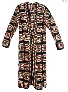 Chaqueta Kimono Larga Saachi Granny Crochet Negra Multi Nueva Con Etiquetas - Imagen 1 de 7
