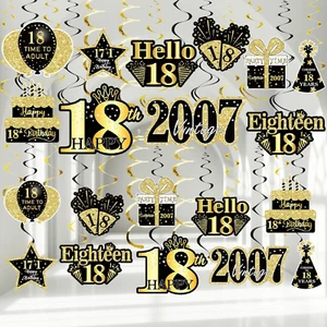 36PCS Black Gold 18Th Birthday Decorations Hanging Swirls for Boys Girls,Happy 1 - Picture 1 of 7