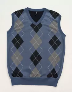 True Rock Men's Sweater Vest Size XXL Blue Argyle V-Neck Business Casual FLAWS - Picture 1 of 17