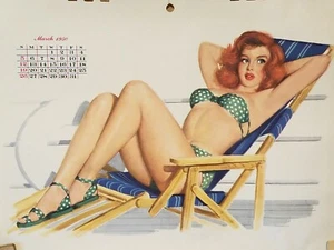 Art Deco March Calendar Month Sexy Pin Up Girl - copyright 1949 by Esquire - Picture 1 of 6