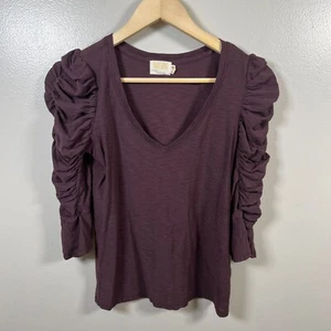 Nation LTD Silvia Top Size XS Ruched Flounce Purple Raisin Pima Cotton - Picture 1 of 9