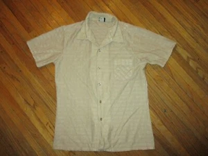 vtg 70s 80s STUART MANN OF CALIFORNIA SHIRT Mod Polyester Disco Tan Mens SMALL - Picture 1 of 4