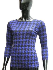 MARKS & SPENCER MAGLIA BLU/NERO A QUADRI CON PIED DE POULE STRETCH TOP 10 a 20 - Foto 1 di 8
