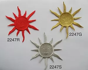 #2247 4" Red,Gold,Silver Sun Embroidery Iron On Applique Patch - Picture 1 of 4