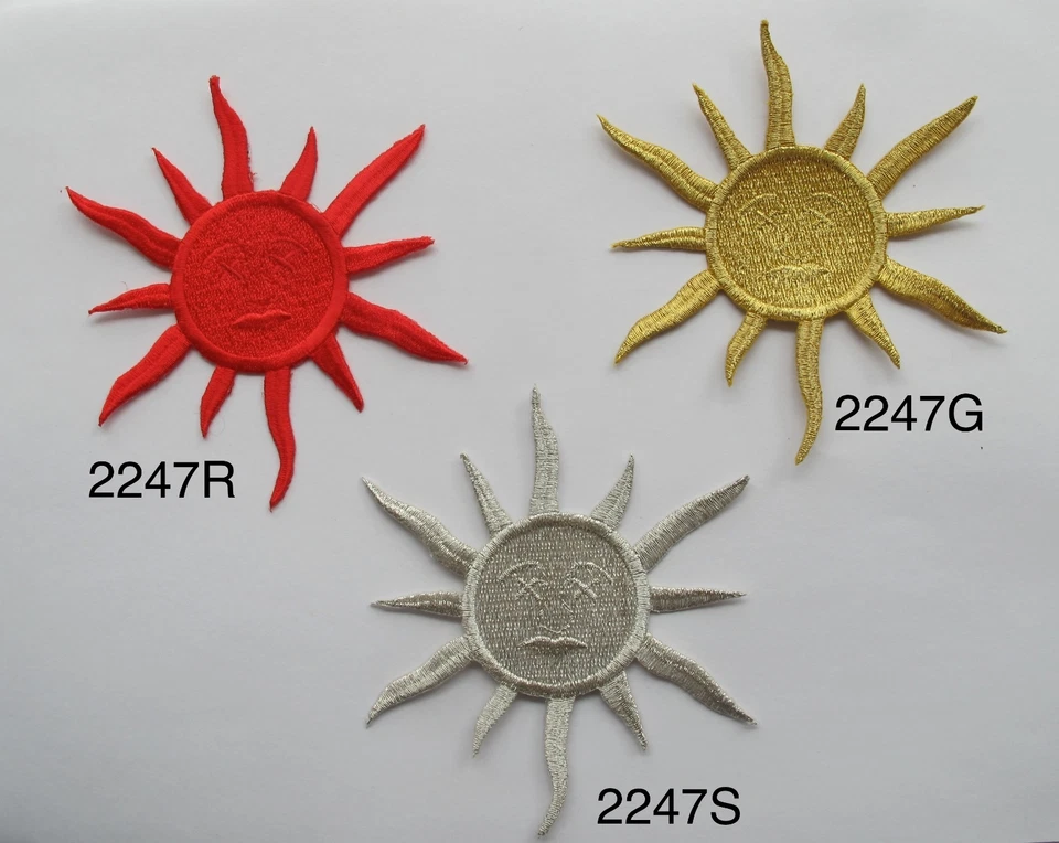 #2247 4" Red,Gold,Silver Sun Embroidery Iron On Applique Patch - Image 1 of 1