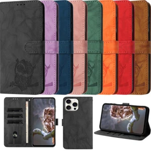 Hülle für iPhone 16E 16 15 14 13 12 11 XS XR Eulen Muster Wallet Case Handyhülle - Picture 1 of 20