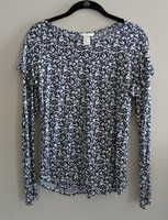 H&M Shirt Top Long Sleeve Leaf Print Ruffled Shoulder Womens Size S