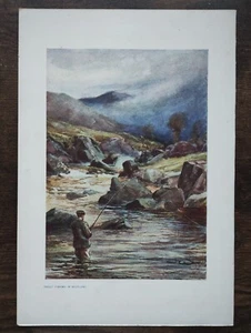 Trout Fishing in Scotland- Antique Print - 1908 - Picture 1 of 1