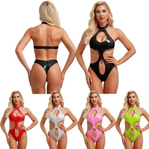 Frauen Leotard Hanging Neck Bodysuit Cosplay Jumpsuit Ärmellos Sexy Dessous - Bild 1 von 51