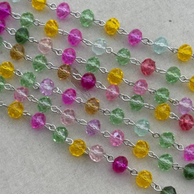 Cadena Eyepin de plata rosario con cuentas de cristal verde rosa jalea 8 mm 2 pies por paquete Foto 1 de 2