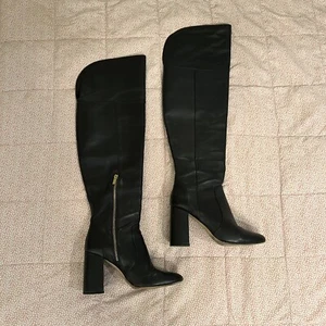 $550 JOIE Lalana Over the Knee Boot SLEEK STACKED HEEL BLACK LEATHER - Picture 1 of 17