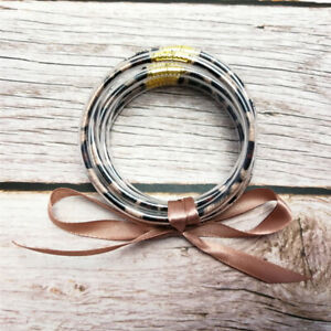 5 pcs/set Classic Gold Rainbow Glitter Filled Silicon Tube Jelly Bangle Bracelet