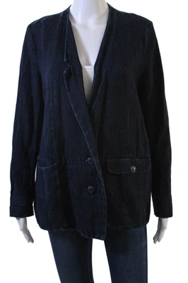 Blazer Lilith Mujer Azul Oscuro Algodón Lino Cuello en V Botón Manga Larga Talla M Foto 1 de 4