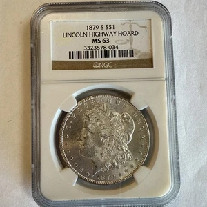 1879 S  Morgan $1 NGC Certified MS63 Lincoln Highway Hoard Silver Dollar Coin - Picture 1 of 5