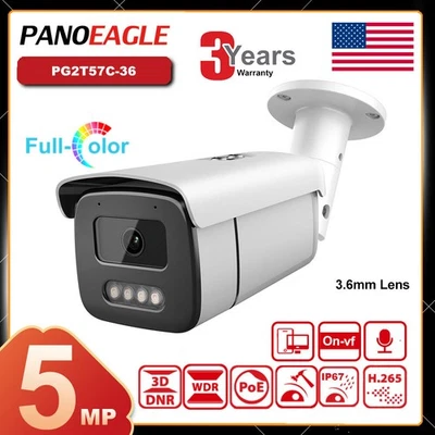 Panoeagle 5MP Security Bullet IP Camera POE Mic Full Color Outdoor CCTV US 3.6mm