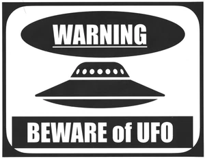 Set of 2 "WARNING Beware of UFO" 9x11.5 Laminated Signs for Mancave, Gameroom - Picture 1 of 1