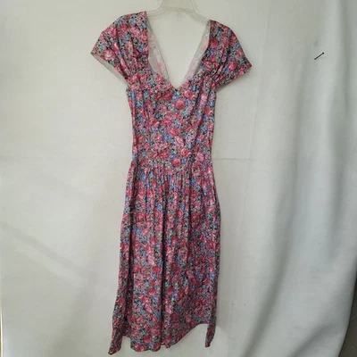Vestido de té Jessica McClintock Gunne Sax estampado floral rosa vintage 7/8 hecho en EE. UU. Foto 1 de 4