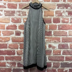 White House Black Market Kleid Damen 18 schwarz weiß kariert Plissee Neckholder - Bild 1 von 9
