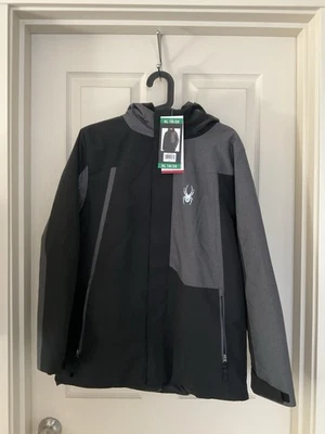 Chaqueta de esquí Spyder aislada cremallera completa negra y gris - juvenil XL 18-20 / pequeña para hombre Foto 1 de 4