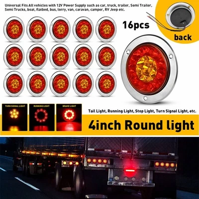 Luces de freno traseras redondas LED de 4 piezas para remolque de camión de 4 pulgadas impermeables 16 LED Foto 1 de 4