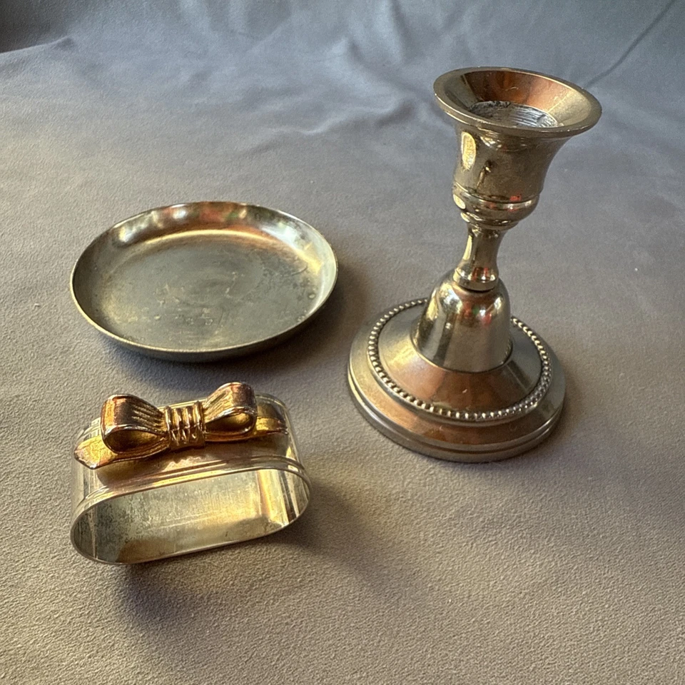 Lote de artículos para el hogar vintage enchapados en plata/acero varios. Porta servilletas plato candelabro Foto 1 de 4