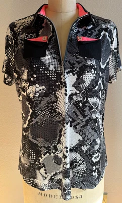 Camiseta deportiva para mujer Jamie Sadock talla grande usada en excelente estado polo de golf negra piel de serpiente Foto 1 de 3