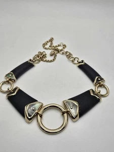 Alexis Bittar Gold Tone Black Lucite Mother Of Pearl Statement Necklace - Picture 1 of 20