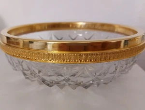 antik große Kristall Glas Schale Val St. Lambert Gold Montur signiert Goldrand - Bild 1 von 10