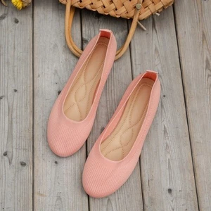 Womens Office Ladies Ballet Dolly Pumps Ballerina Knit Casual Slip On Shoes Size - Picture 1 of 38