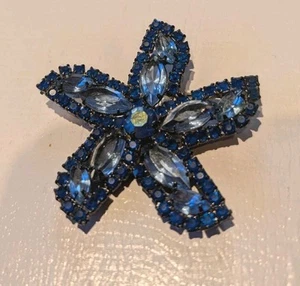 Blue beveled faceted starfish brooch vintage - Picture 1 of 3