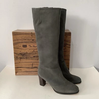 Botas altas hasta la rodilla de cuero gamuza gris Sears de colección años 70 talla 7 1/2 M como nuevo en caja Foto 1 de 4