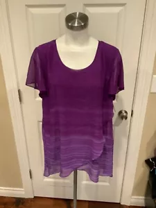 H by Halston Purple Draped Striped Top w/ Flutter Sleeves, Size L/P - Picture 1 of 7