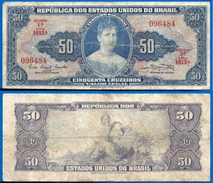 Brazil 50 Cruzeiros 1961 Isabel Serie 1013 Estampa 1A Sign 9 Free Ship World - Picture 1 of 3