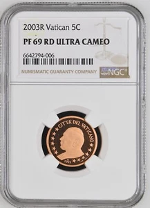 VATICAN coin 5 Euro Cent 2003 NGC PF 69 RD Ultra Cameo - Picture 1 of 4